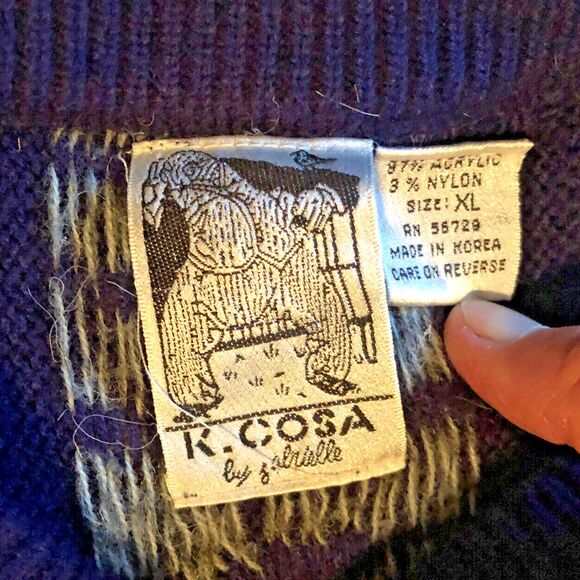 K. Cosa 3D Textured Knit Crewneck Sweater Mens Size L  VTG 90s Mod Pullover - Picture 6 of 13